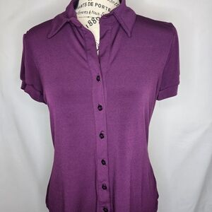 Van Heusen Short-Sleeve Button-Down Shirt in Plum